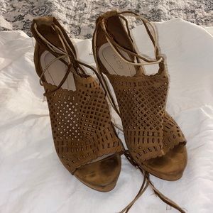 Camel color lace up Aldo sandals